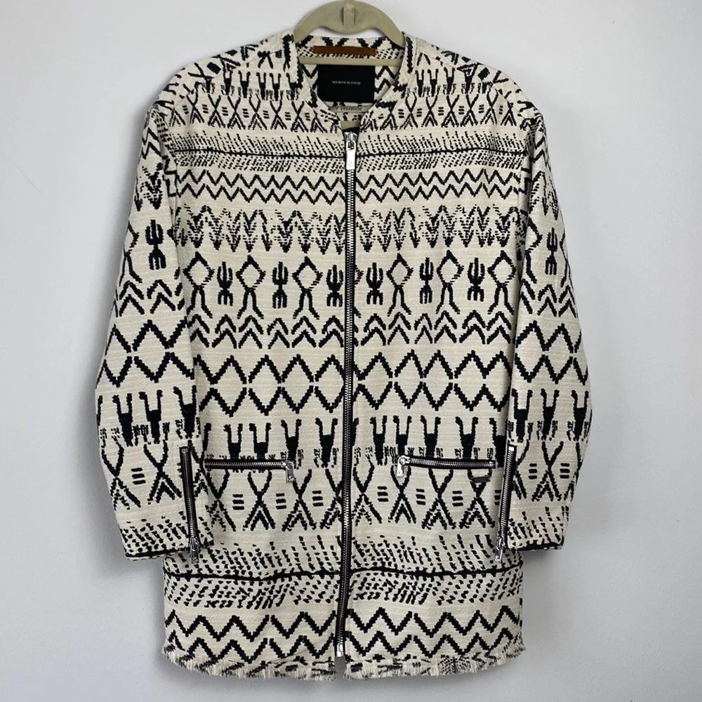 NEW Maison Scotch Scotch & Soda Jolie Vanabonde Aztec Southwest Print Car Coat - Picture 2 of 14